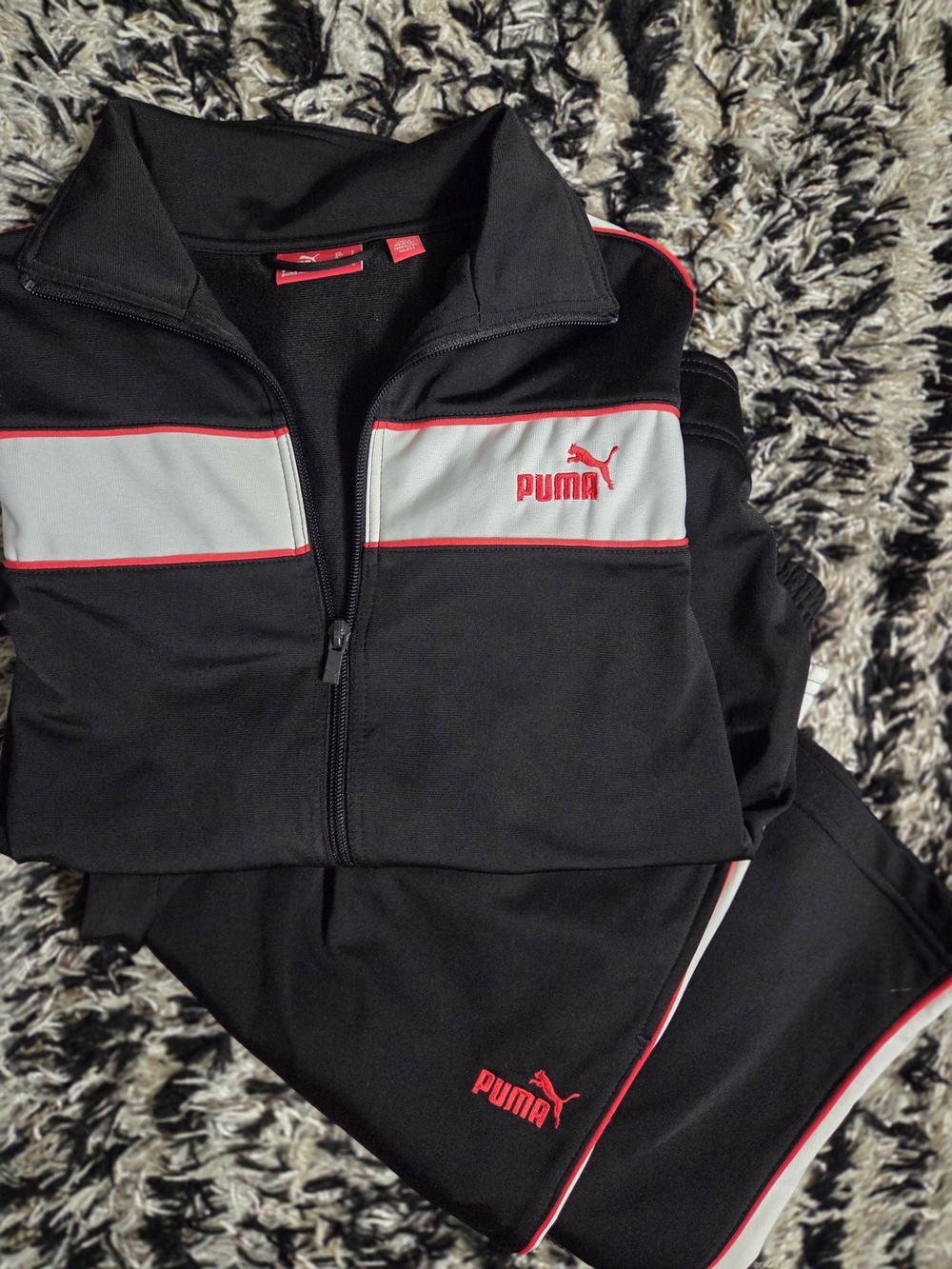 Puma Women’s Black, Red, & White Track Suit Jacket & Pants